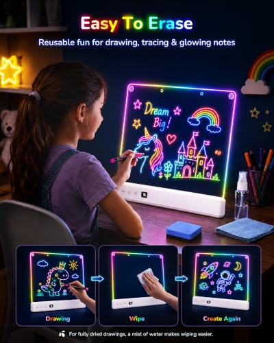 Aullsaty 16.5-Inch LED Drawing Board for Kids, Rechargeable Light Up Dry Erase Board with 16 Light Effects, 7 Markers and Tracing Kit, Birthday or Christmas Gift for Boys and Girls Ages 3-12 - image 6