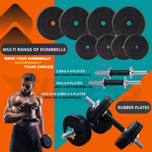 Image of HASHTAG FITNESS Adjustable Home Gym 50 kg Rubber Weight Combo Kit & Equipments (Black)