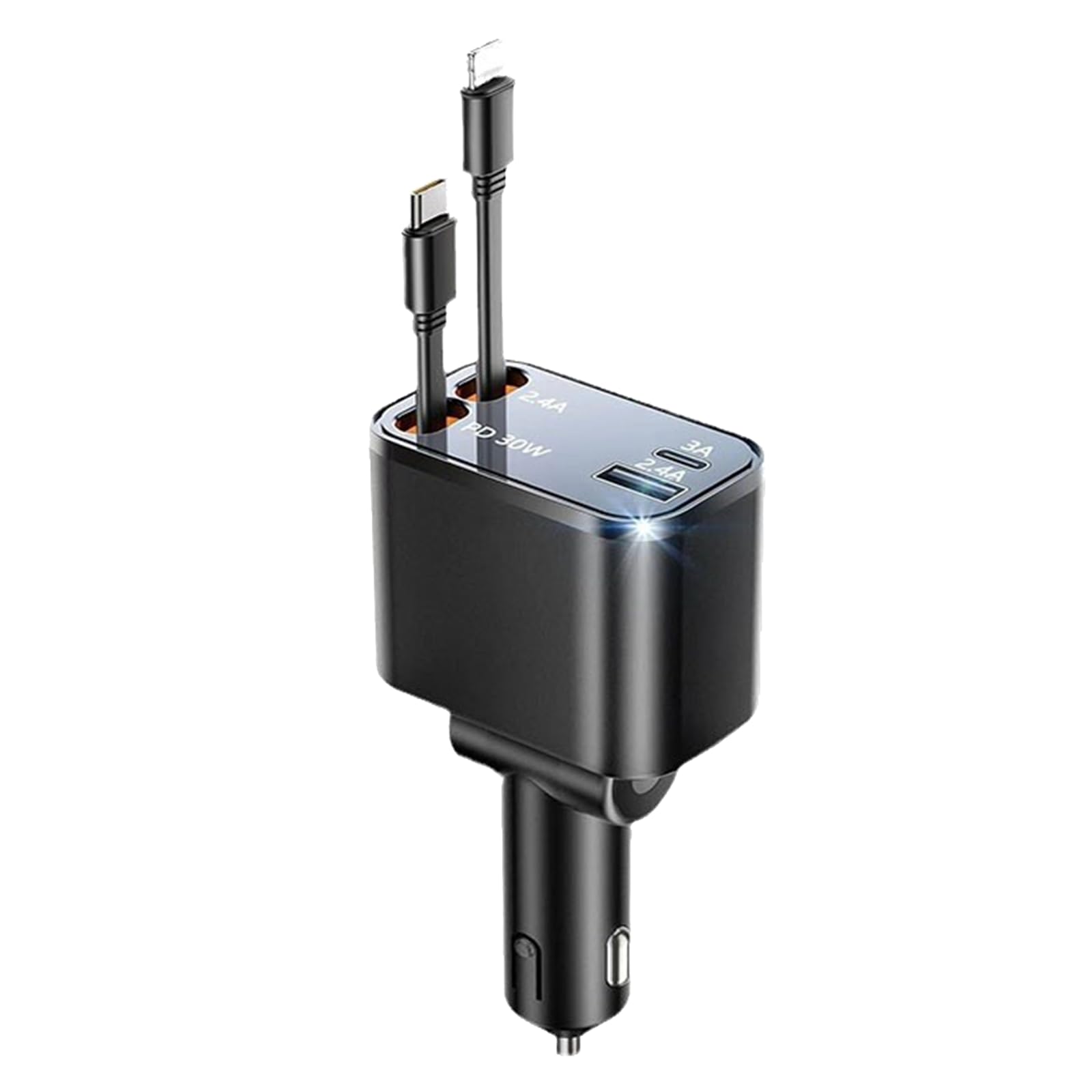 ONE NiCE Retractable Car Charger, 4 in 1 Fast Car Phone Charger with 2 Cords 30W USB-C Car Charger Adapter for iPhone 16/15/14/13/12/Pro Max, ipad, Samsung Galaxy S25/S24/S23, MacBook, Laptop (Black)