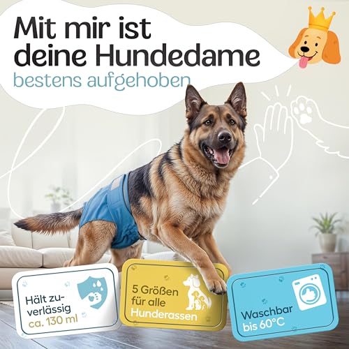 HUND IST KÖNIG Hundewindeln für Hündinnen (3 Stück) - Hochabsorbierende Läufigkeitshose für Hündinnen mit 3-Fach Justierung - Umweltfreundliche Hunde Windeln, Hundehöschen Läufigkeit & Inkontinenz