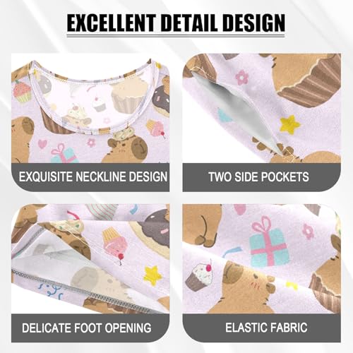 Cute Capybara Cupcake Purple Summer Cute Pajama Sets, Short Sets for Daily Wears and Sleep Wears4