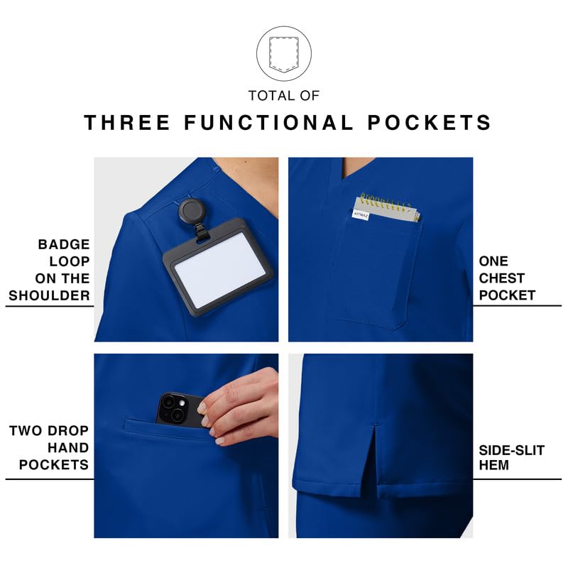 Kitmaz Uniforme Médico Para Mujeres - Camisas Elásticas Suaves con Escote en V y 3 Bolsillos