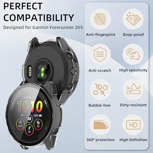 Image of Case Compatible with Garmin Forerunner 265, Hard PC Case with Tempered Glass Screen Protector, All-Round Protection, Scratch-Resistant and Shock-Absorbing Protective Case for Garmin Forerunner