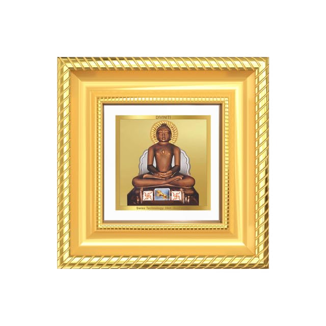 Image of DIVINITI Lord Mahavira 24K Gold Plated Foil Tabletop Photo Frame for Home Decor, Puja Room, Luxury Gifting | DG Frame 015 S1A (10x10 CM)