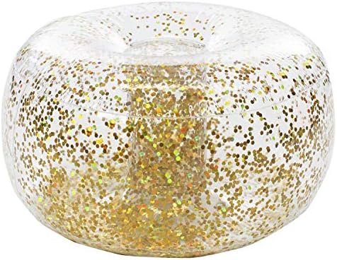 Glitter Ottoman - Gold Holographic Glitter - 23" Diameter Inflatable Footrest and Seat - Comfortable & Convenient Furniture for Home, Dorm, Parties & Events - 100% Waterproof & Holds 200lbs
