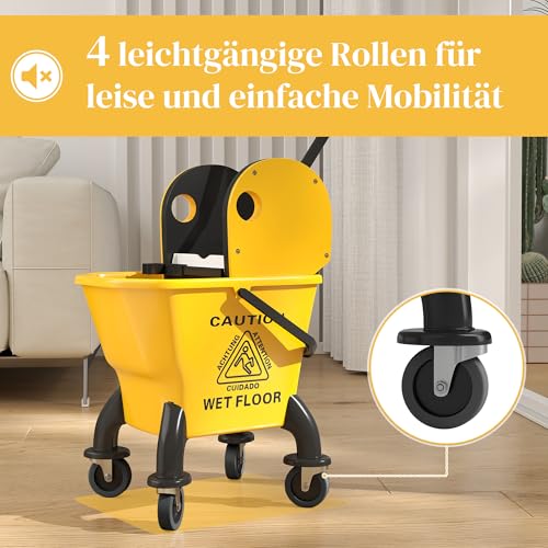 HOMCOM Reinigungswagen Putzwagen 26L Eimer mit Presse und Wischmopp für Haushalt und Gewerbe – Bild 6