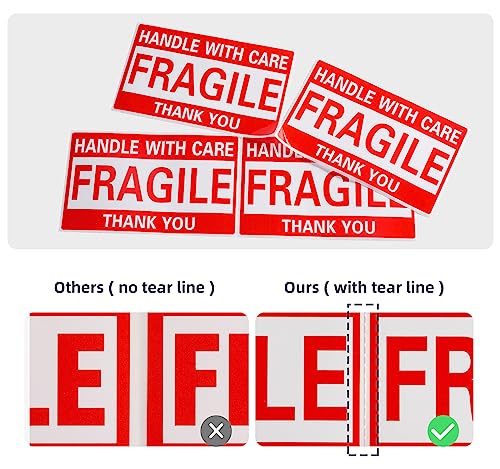 Image of 3 x 5 Inch Fragile Stickers Handle with Care 500 Permanent Adhesive Fragile Stickers for Shipping Moving Glass Commercial Grade Fragile Labels (1 Roll, 500 Labels)