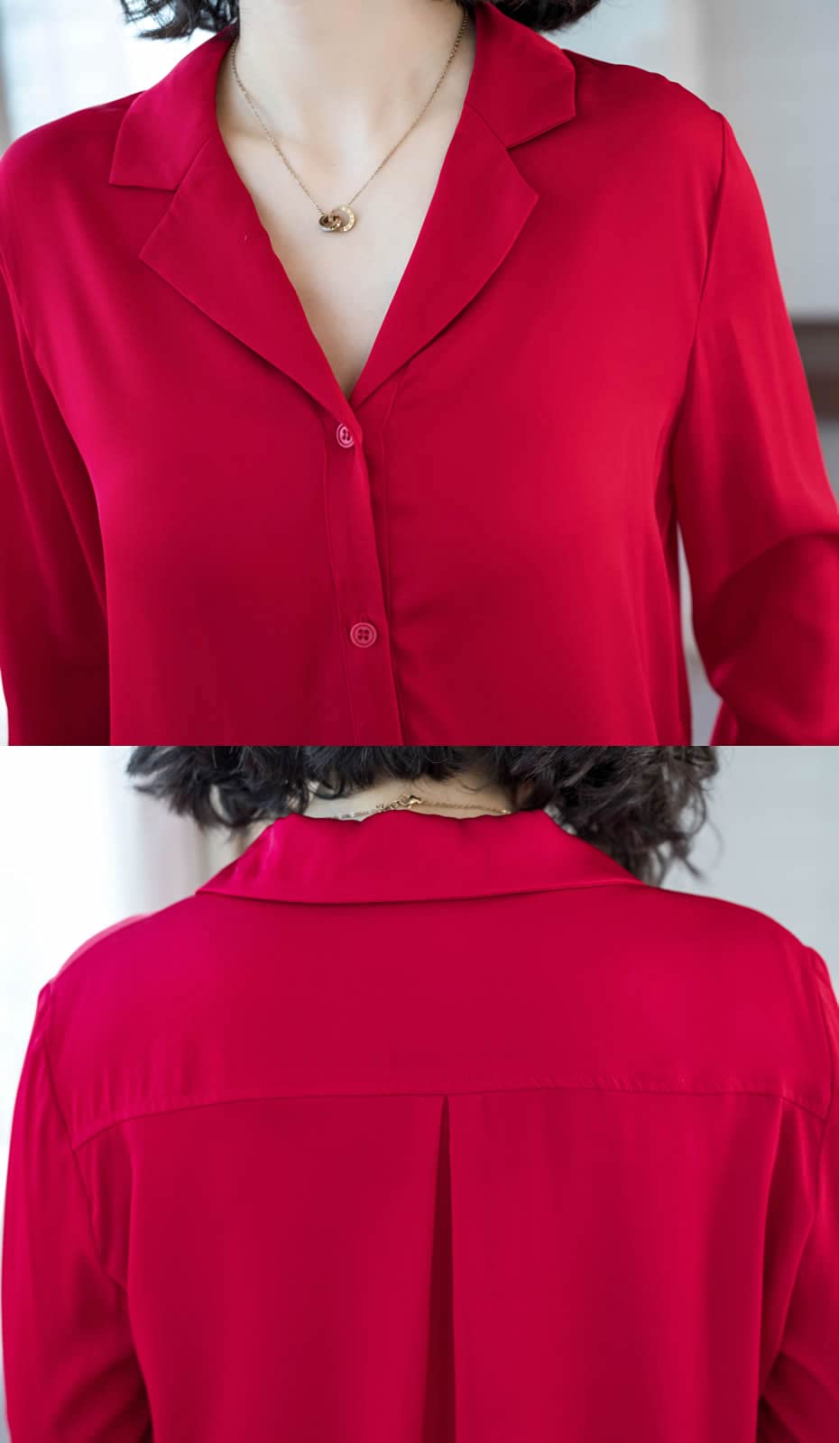 Valin Blusa de seda para mujer, camisa de seda sólida, con botones, blusa de manga larga, solapa de seda, S3302