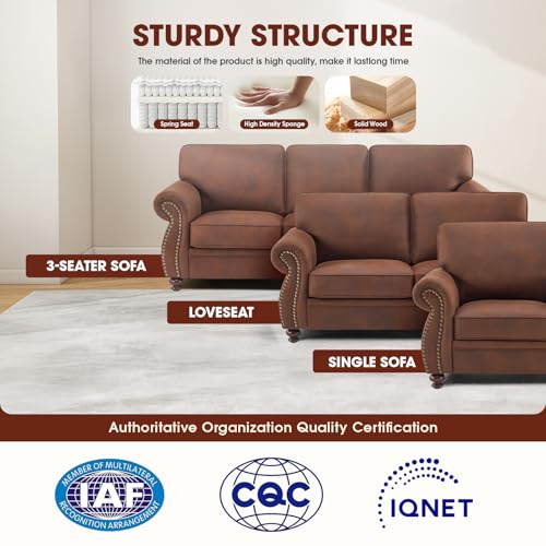Image of Couchus Living Room Furniture Sets,Sofa Sets and Couch Sets for Living Room,Mid-Century Vintage Sofa Couches with Rivet Design (Caramel Rust, 2 Single+3 Seater)