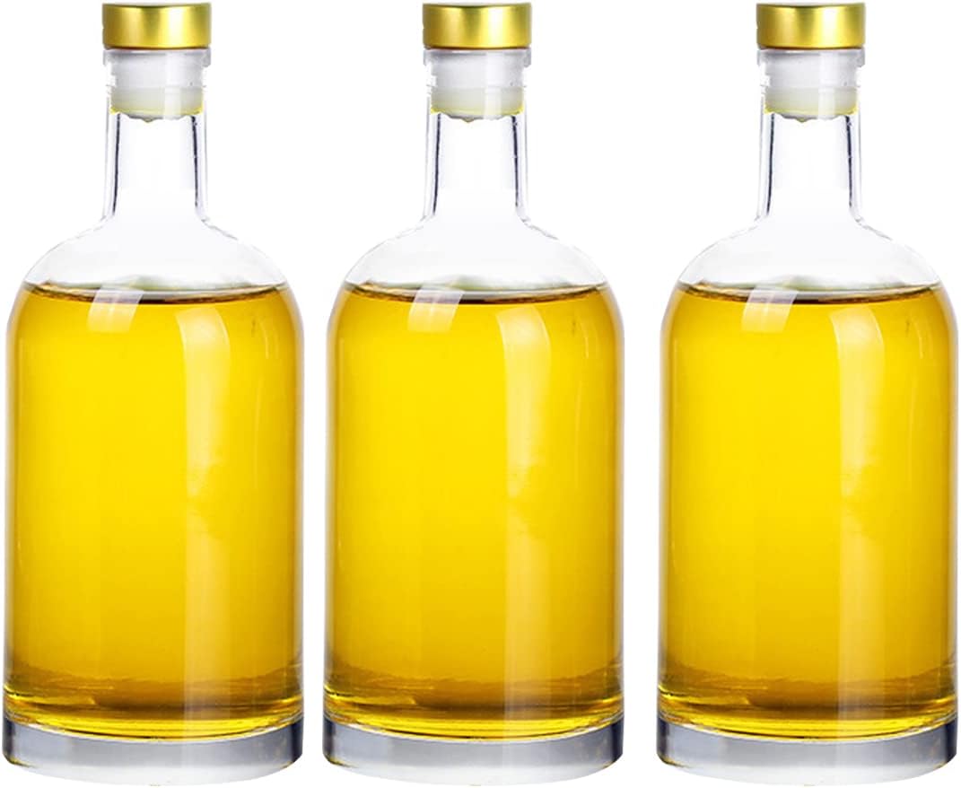 Clear Glass Bottles 33 oz (1000 ml) 3 - Pack for Wine Beverages Drinks Oil Vinegar Kombucha Beer Water Soda with Cork Stopper Airtight Lid Clear-Short-33oz-3pack