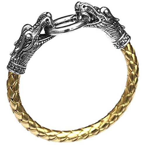 Preisvergleich Produktbild MESE London Leder Drachen Armband Gold Herren Viking Serpent Kopf