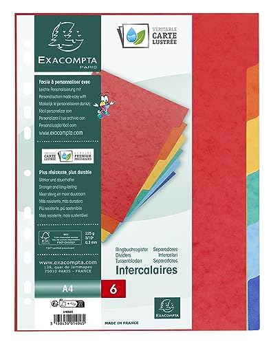 Archivadores Carton Separador exacompta cartulina simil prespan juego de 6 separadores din a4 multitaladro colores vivos