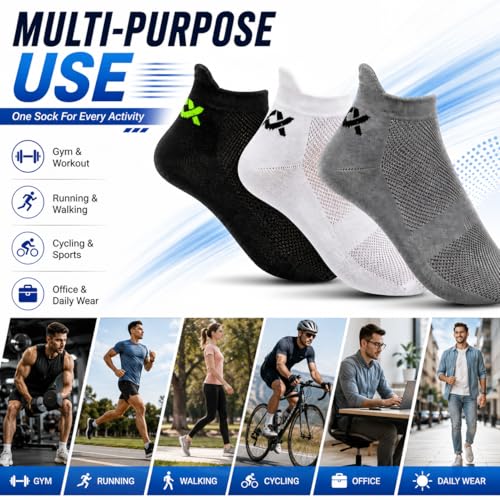 Image of XJARVIS RIO Unisex Ankle Socks for Men & Women - Breathable & Odor-Free Cotton Socks for Gym, Running, Walking, Cycling, Daily & Office Wear - Free Size (Black, White, Grey)