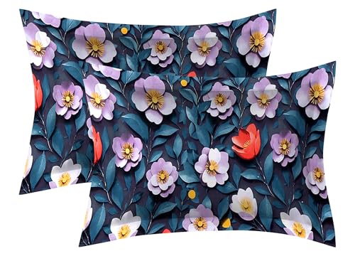 Image of DECORUM 300TC Glace Cotton Elastic Fitted King Size Bedsheet (72''X78'') with 2 Pillow Covers | Soft & Comfortable Cotton Feel | Fits Upto 8'' Mattress | Navy-Blue Botanical Floral