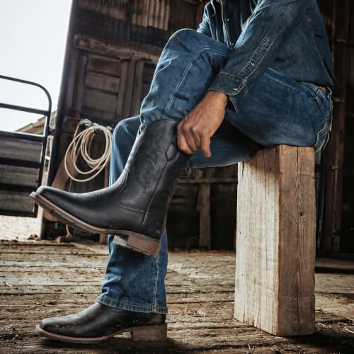 Image of Suokdil Cowboy Boots for Men - Men's Western Boots with Embroidery, Slip Resistant Square Toe Chunky Heel, Durable and Fashionable Retro Classic Footwear for Spring and Fall