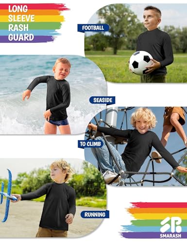 Image of Boys Rash Guard Long Sleeve UPF 50+ Sun Protection Swim Shirt for Youth Kids Black Size 12-14