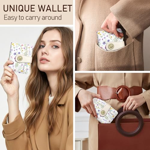 Image of Kelvoris Flowers Floral Small Rfid Women Wallet Bifold Zipper Coin Pocket | PU Leather Compact Cash Credit Card Holder, Travel Purse for Female Ladies Teen Girls, 1 ID Window 10 Card Slots
