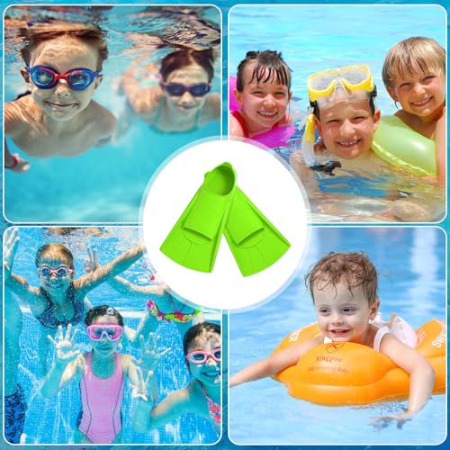 Aletas de natación para niños, 100% silicona, aletas cortas de silicona, aletas de entrenamiento, aletas de entrenamiento ligeras y cortas, aletas de entrenamiento para niños y niñas, talla XS-verde - imagen 6