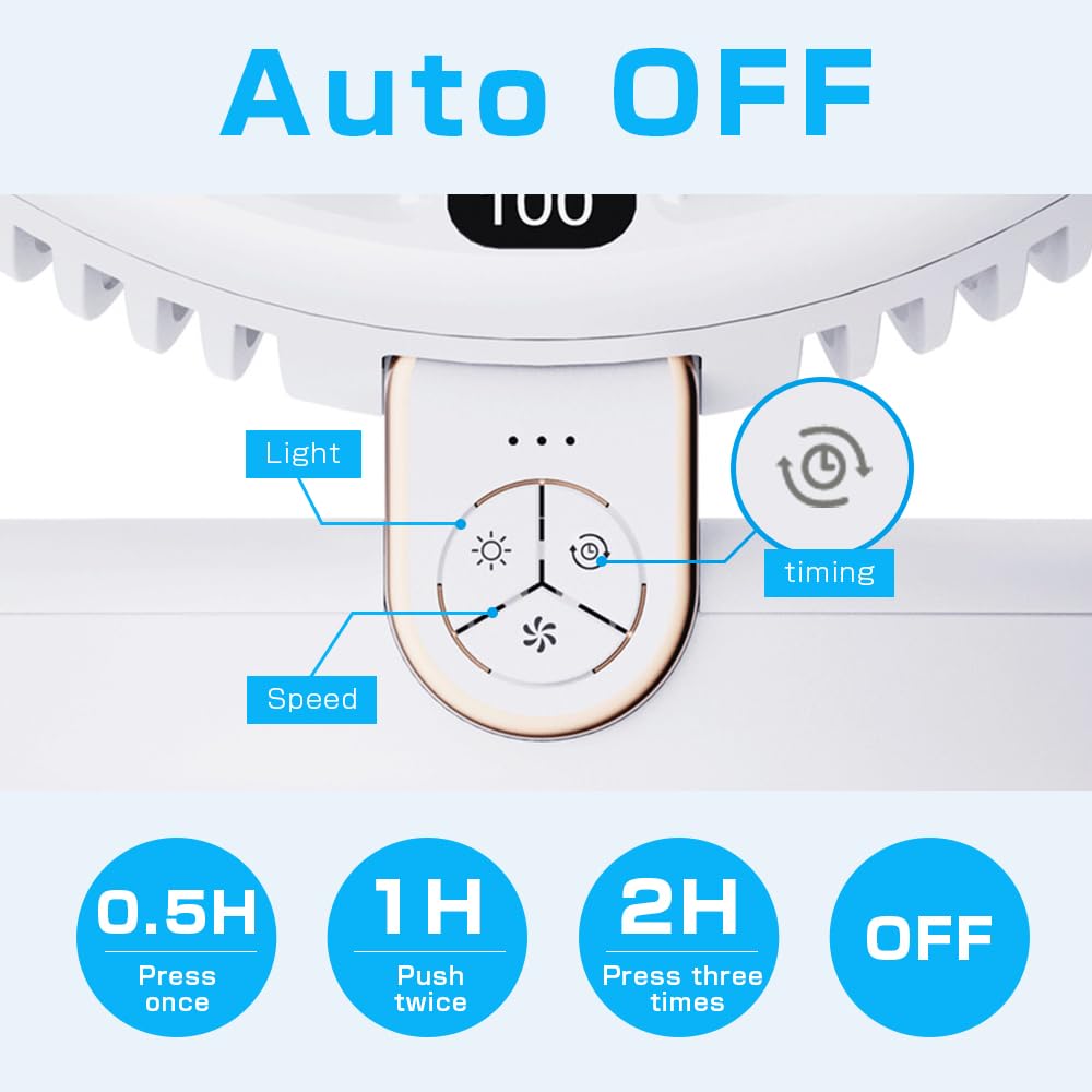 SLuB Ventilatore da Tavolo, Oscillazione Automatica a 120°, Luce LED, Velocità del Vento a 6 Velocità, Ventilatore Turbo Silenzioso per Casa, Ufficio, Cucina, Ecc (Bianco)