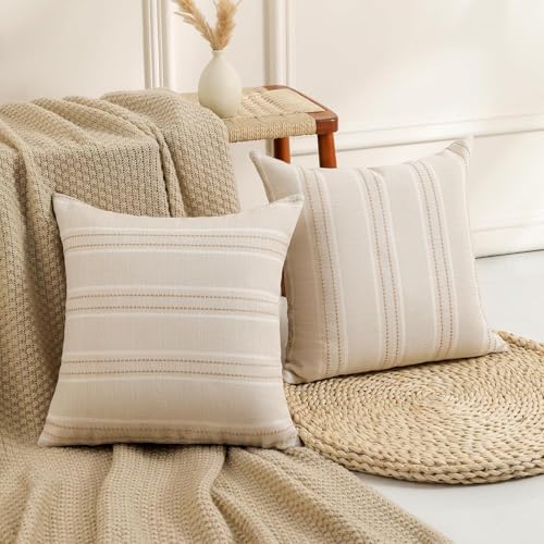Image of Hckot Stripe Throw Pillow Covers 26x26 Large Square Khaki Pillow Cover