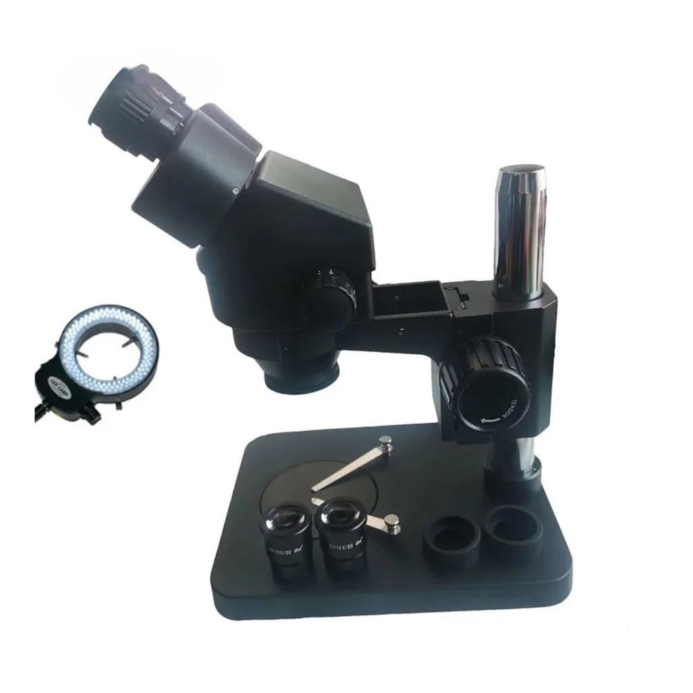 Microscope 7X-45X Table Pillar Stand Binocular Stereo Zoom Microscope Inspection PCB Microscopio 144 Led Ring Light(Black 144 Light)
