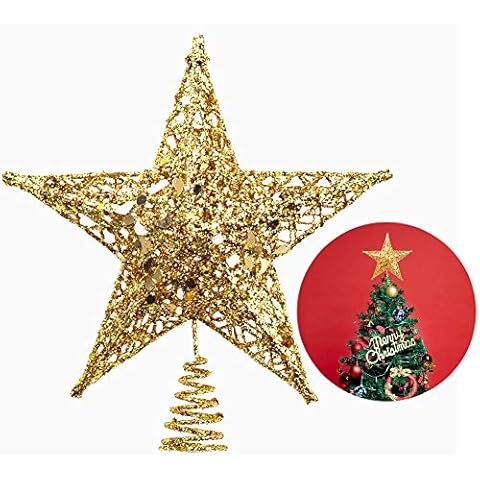 Nyicey Christmas Tree Star Topper, Xmas Tree Topper Glittered 5 Point Star Treetop for Christmas Tree Ornament Indoor Party Home Decoration (Golden, 8inch) Cover