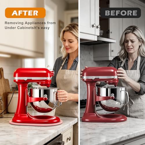 Image of Mixer Slider for Kitchen Aid 5-8 Qt Bowl Lift Stand Mixer, Kitchen Appliance Wood Sliding Mat Countertop Storage Attachments, Mixer Accessories Sliding Tray Moving Board for Kitchen Aid, Pink