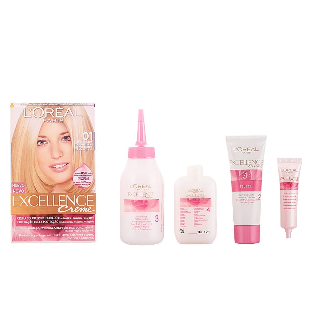 L'Oreal Paris Excellence Coloración Creme Triple Protección, Tono 01 Rubio Ultra Claro Natural, 1 Unidad (Paquete de 1), El embalaje puede variar