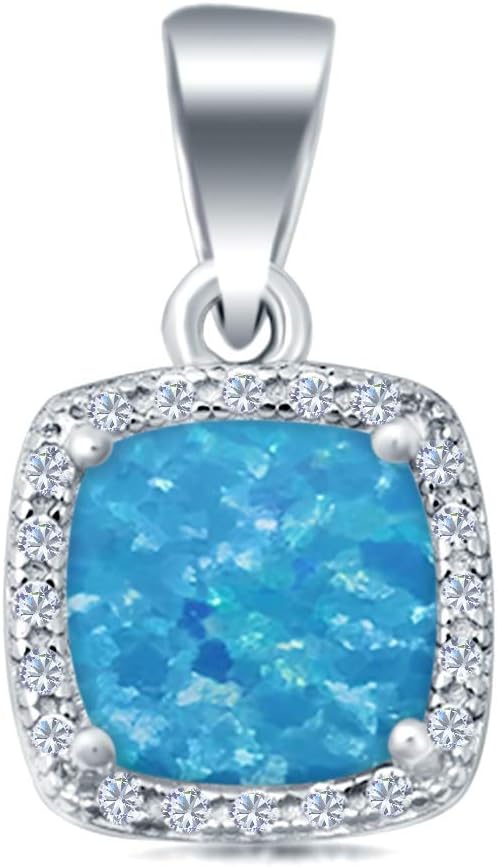 Halo Cushion Charm Pendant Simulated Stone Solid 925 Sterling Silver
