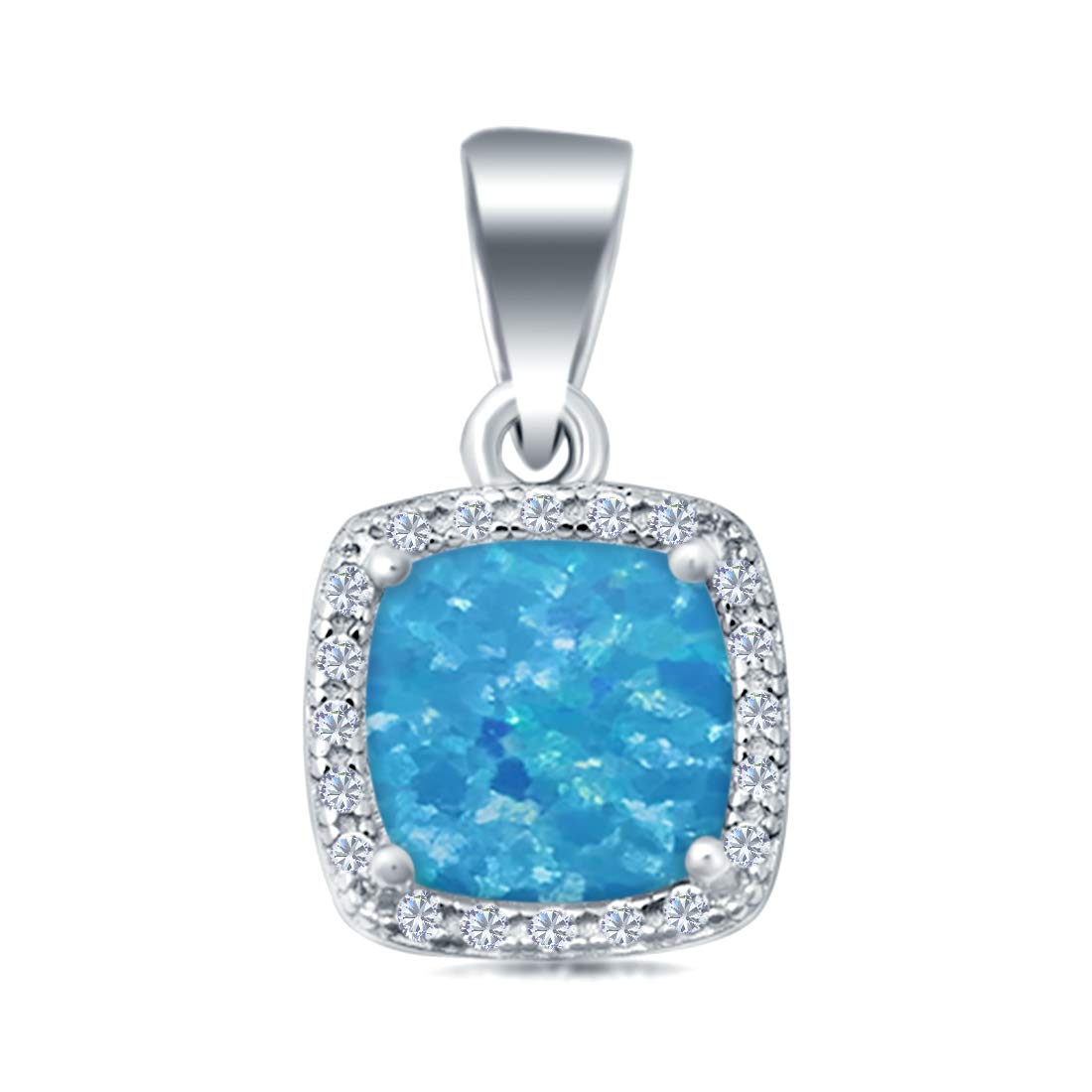 Halo Cushion Charm Pendant Simulated Stone Solid 925 Sterling Silver