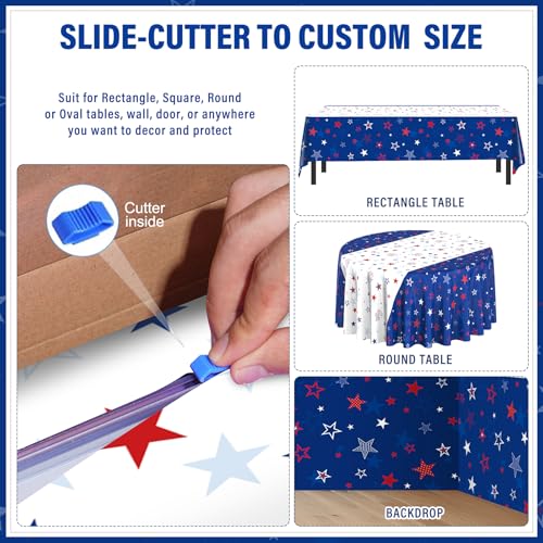 Image of 4.5 x 100 Feet Patriotic Tablecloth for 4th of July Independence Day Decorations,Roll of Disposable Custom White Blue Red Star Memorial Day Photography Backdrop for 4th of July Themed Party Supplies