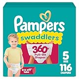Pampers Diapers - Swaddlers 360° - Size 5, 116 Count, up to 100% Leakproof Comfy Dry Fit, Designed for Easy Changes, Pull On Baby Diaper (Packaging May Vary)