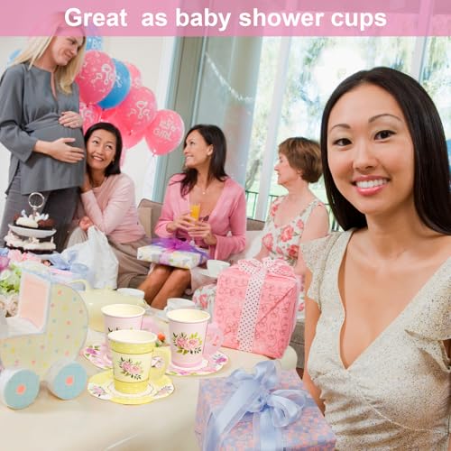 Ceiba Tree Floral Paper Disposable Tea Cups And Saucers Tea Party Decorations Favors 24 Sets For Girls Women Flower Birthday Baby Shower Wedding Party Supplies thumb #5