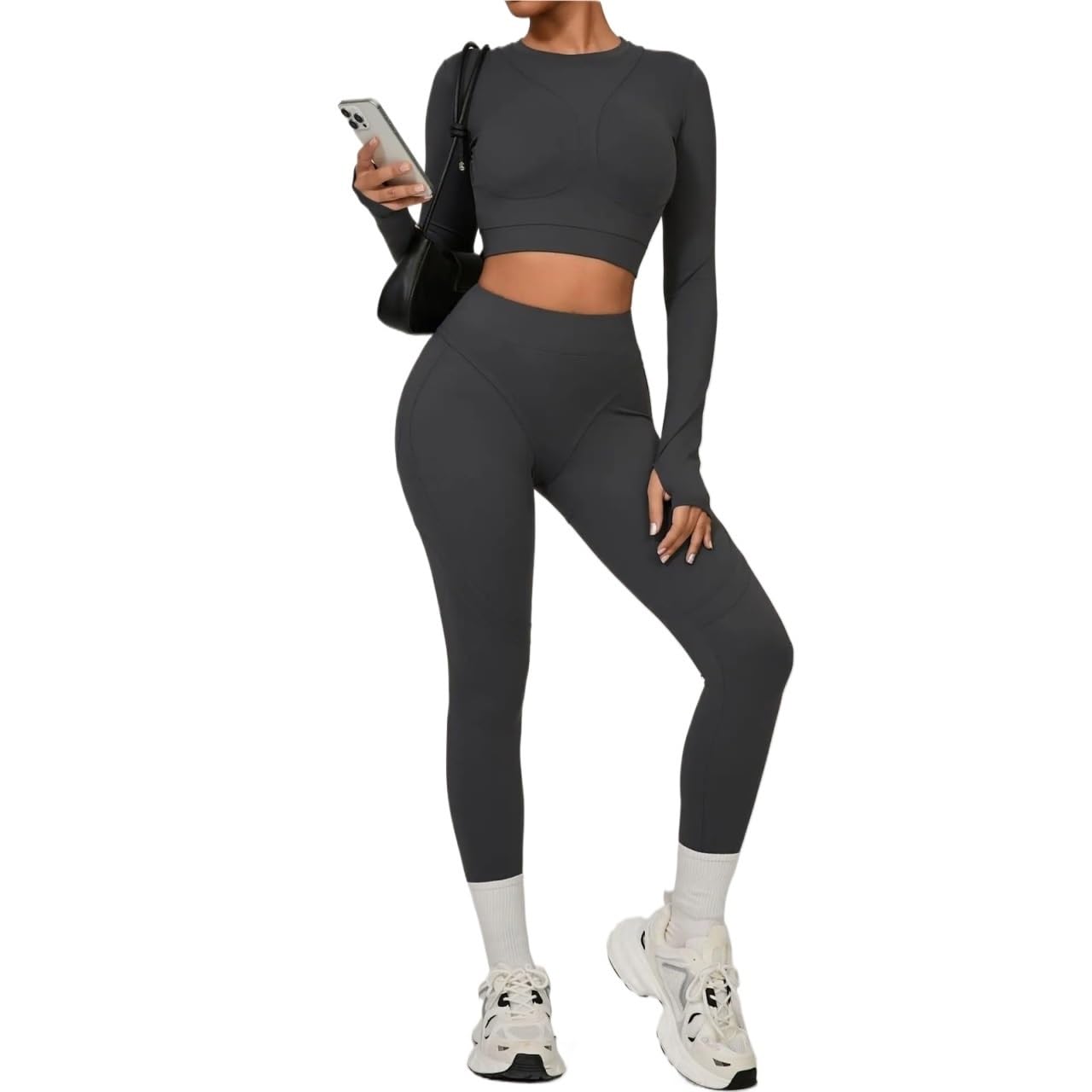 Completo Palestra Donna Set da yoga senza cuciture Sport Fitness sollevamento fianchi vita alta skinny tuta a maniche lunghe corsa allenamento palestra leggings