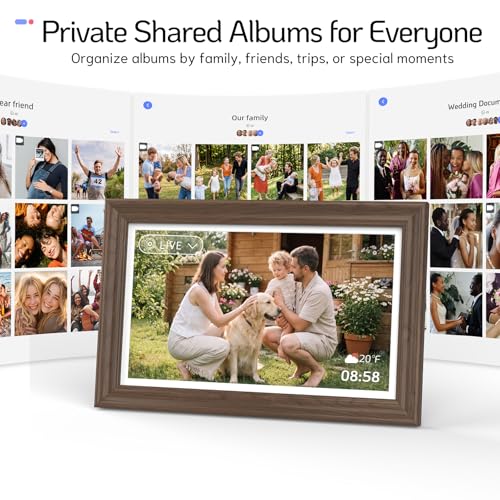 Image of NexFoto Touchscreen Digital Picture Frame 15.6'', FHD WiFi Digital Photo Frame, Wood Electronic Frame 64GB, Add Pics from Google Photos, Share Videos via APP /USB, for Mom /Grandparents /Birthday, Walnut