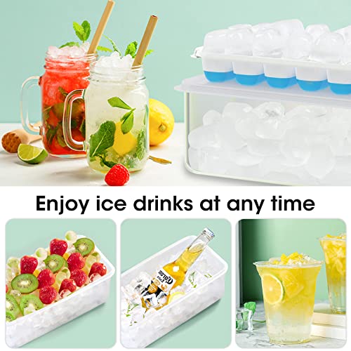 Doqaus Ice Cube Tray With Lid And Bin, Upgraded Silicone Ice Cube Trays For Freezer With Container Ice Cube Maker Stackable Easy Release, 2 Pack Ice Trays & 1 Pack Ice Bucket Tong Scoop #TOP4
