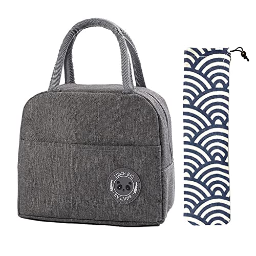Binoster Insulated Lunch Bag Tote Bag for Women Wide Open Insulated Cooler Bags Water-Resistant Thermal Leak-Proof Lunch Organizer for Men Girls Outdoor Picnic Work (Grey)