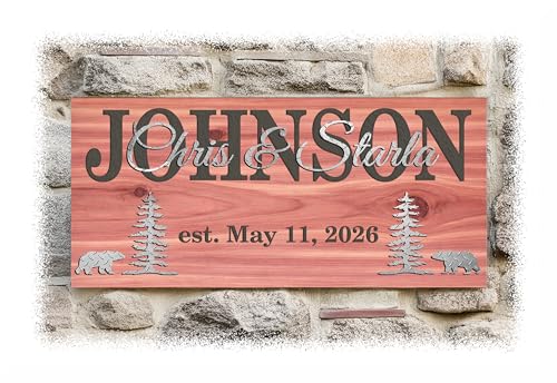 Personalized Cedar Name Sign with Established Date & Custom Image