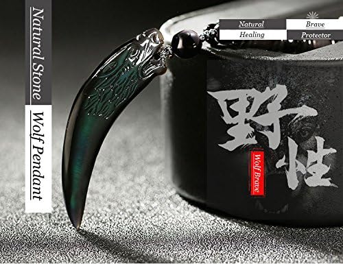 HASKARE Natural Energy Stone Pendant Engraved Black Obsidian Healing Necklace Adjustable - Image 3