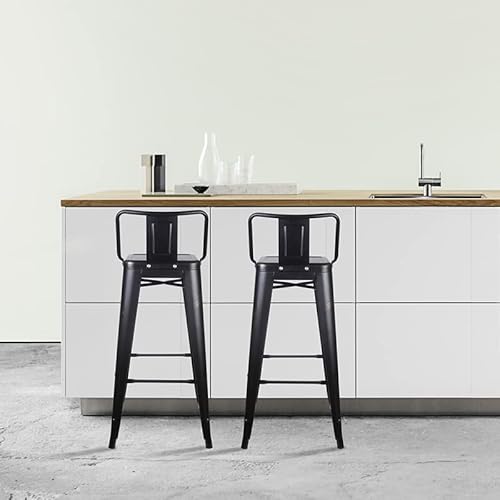 Gia 30-Inch Low-Back Bar Stool, Qty Of 2, Matte Black With Metal Seat #TOP5