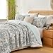 3-Piece Fine printed Oversize (115" X 95") Quilt Set Reversible Bedspread Coverlet (California) CAL KING SIZE Bed Cover (Pale Blue, Grey, Paisley)