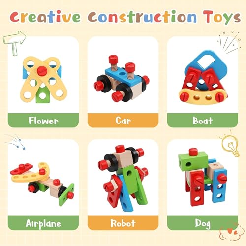 Image of Wooden Tool Kit Set (39 Pcs) | Portable Pretend Play Construction Tools Kit for Kids | STEM Learning Mechanic Toy | Montessori Educational Gift for Boys & Girls Age 3-6