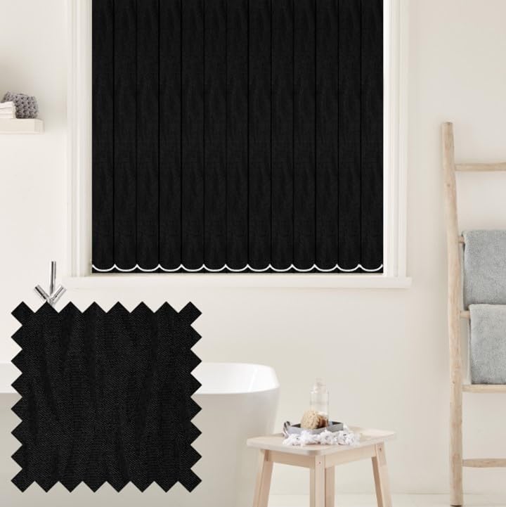 Vertical Blinds - Made to Measure - 89mm - Complete Blind - Oasis Fabric- BLACK (Up To 90cm(900mm), Up To 130cm(1300mm))