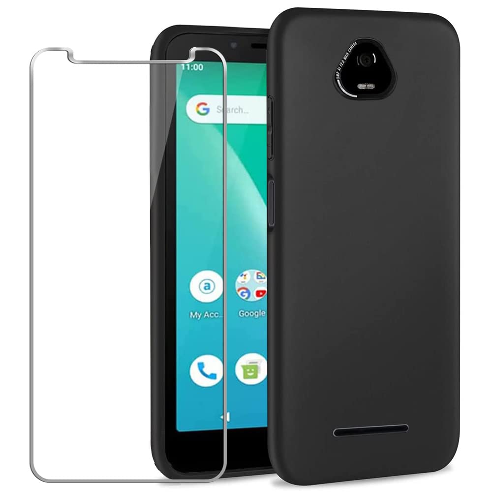 for Schok Volt SV55 Case with Tempered Glass Screen Protector Slim Full-Body Silicone Bumpers Anti-Scratch Shockproof Protective Phone Case Cover for Schok Volt SV55 (SV55216)(Black)