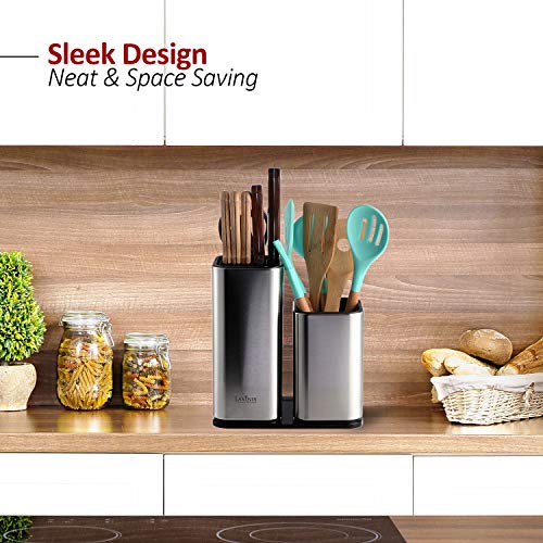 Knife Holder And Utensil Holder - Stainless-Steel Modern Rectangular Design Universal Knife Block And Kitchen Utensils Organizer For Counter-Top #TOP5