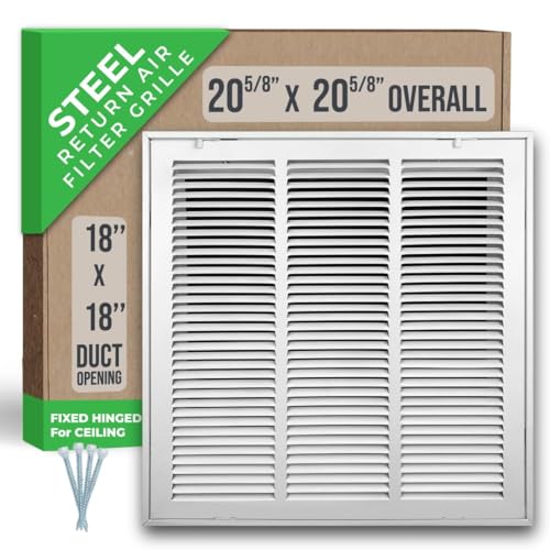 Fits 18x18 Duct Opening | Steel Return Air Filter Grille by Handua [Fixed Hinged] for 1-inch Filters | Vent Cover Grill for Sidewall and Ceiling | White | Outer Dimensions: 20 5/8"W X 20 5/8"H
