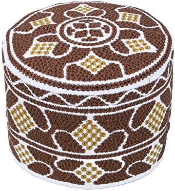 Merewill Premium Original Hand Embroidered African Kufi Hat Arabic Prayer Cap Beanie Brown
