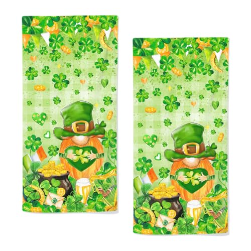 qiuhuang St Patrick's Day Hand Towels, 2 Packs Clover Leaves Spring Bathroom Hand Towels Soft St Patricks Day Decorations 28.7X 13.7 Inch Floral Hand Towels for Bathroom Holiday All Seasons