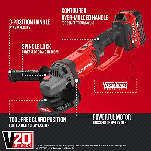 Craftsman V20* Cordless Angle Grinder Tool Kit, 4-1/2-Inch (Cmcg400M1) #TOP1