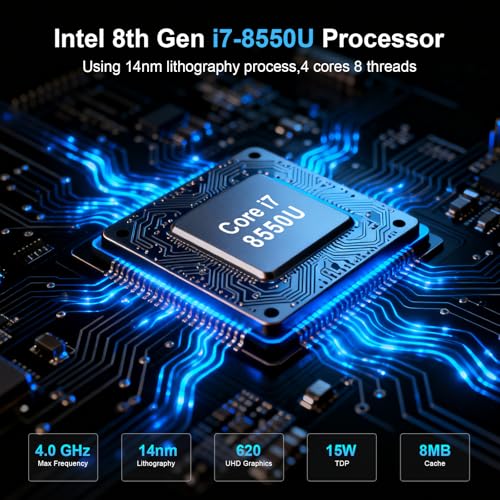 Image of HISTTON Fanless Mini PC Industrial Core i7-8550U,8GB DDR4 RAM 256GB mSATA SSD,6X RS232 COM,2X 2.5G LAN,4K Dual Display (HD+VGA),WiFi5, BT4.2,USB3.0,Mini PC Wind 11 Pro